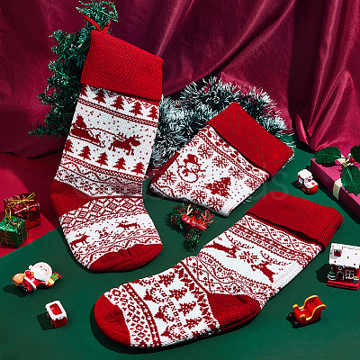 3Pcs 3 Styles Wool Yarn Knitted Hanging Christmas Stockings FEPA-SP0001-04A-1