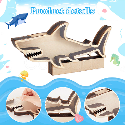 Shark Shape Wood Display Box DIY-WH0430-991-1