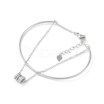 Brass Micro Pave Clear Cubic Zirconia Column Charm Bangles LS-BJEW-L691-02P-1