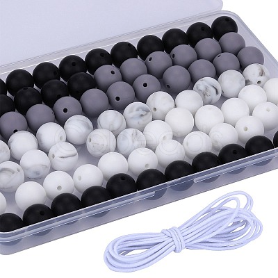 80Pcs 4 Style Round Silicone Focal Beads SIL-SZ0001-22G-1