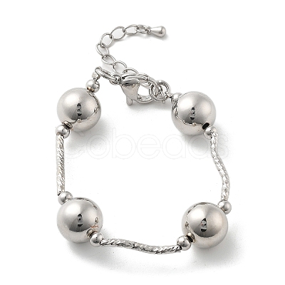 Brass Round Beaded Link Bracelets for Women LS-BJEW-S159-02A-P-1