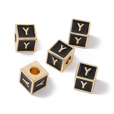 Rack Plating Brass Enamel Beads KK-B060-04G-01Y-1