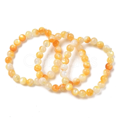 8MM Natural Yellow Shell Round Beaded Stretch Bracelets SH-CBACA76-18D-1