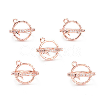Rack Plating Brass Pave Clear Cubic Zirconia Bead Cage Pendants KK-G464-10RG-1