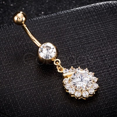 Brass Cubic Zirconia Navel Ring AJEW-EE0004-09-1