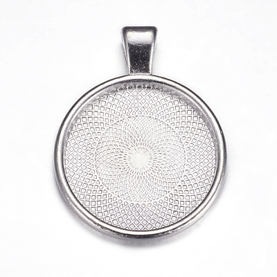 Flat Round Alloy Pendant Cabochon Settings PALLOY-A15654-N-1