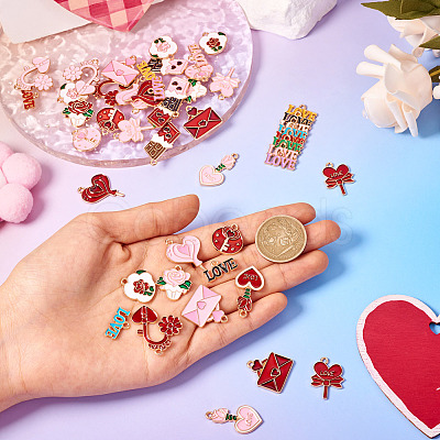 52Pcs 26 Styles Valentine's Day Theme Alloy Enamel Pendants ENAM-TA0002-83-1
