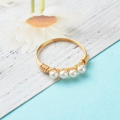 Round Shell Pearl Beads Finger Rings RJEW-TA00001-1