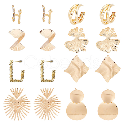 8 Pairs 8 Style Gingko Leaf & Fan & Spiral & Trapezoid Alloy Dangle Stud Earrings for Women EJEW-AN0001-45-1