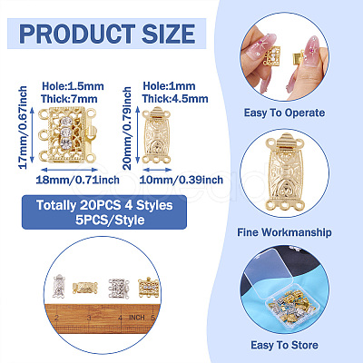20Pcs 4 Style Brass Filigree Box Clasps KK-PJ0001-15-1