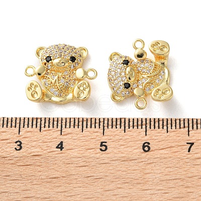Rack Plating Brass Clear & Black Cubic Zirconia Bear Connector Charms KK-C084-15A-G-1