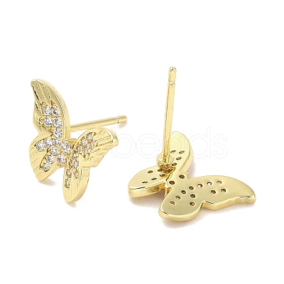 Rack Plating Brass Micro Pave Clear Cubic Zirconia Stud Earrings for Women EJEW-M260-13G-A-1