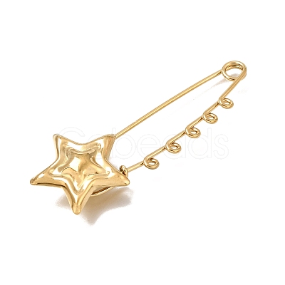 Textured Star 304 Stainless Steel Safety Pins Brooch Findings SA-CBAB767-06B-G-1