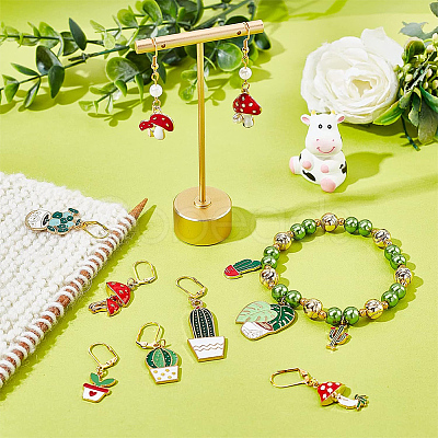 12Pcs 12 Style Cactus & Leaf & Mushroom Alloy Enamel Locking Stitch Markers HJEW-PH01501-1
