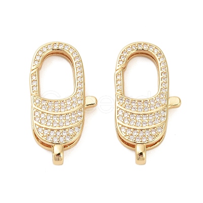 Oval Brass Micro Pave Clear Cubic Zirconia Lobster Claw Clasps KK-I354-01G-04-1