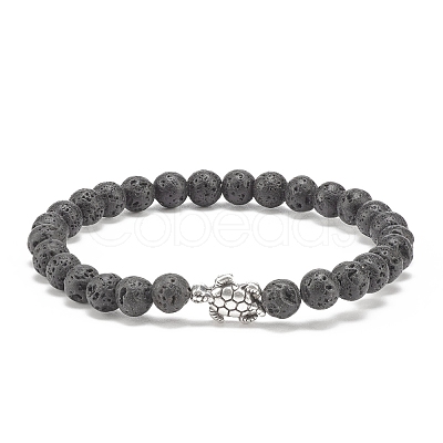 Natural Lava Rock & Alloy Beaded Stretch Bracelet BJEW-JB08309-1