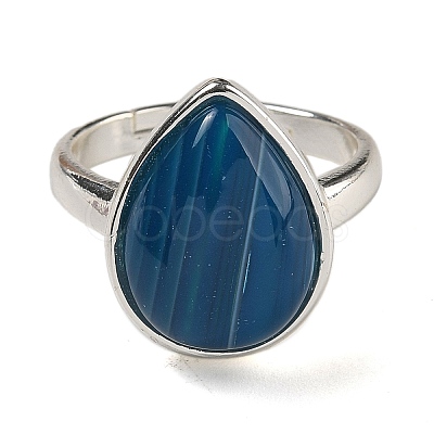 Natural Banded Agate Teardrop Adjustable Rings RJEW-K371-08S-10-1