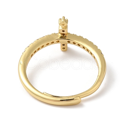 Rack Plating Brass Cubic Zirconia Arabic Letters Adjustable Rings for Women RJEW-S407-10G-08-1