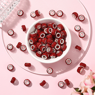 80Pcs Polymer Clay Rhinestone European Large Hole Beads with Silver Color Plated Brass Cores FPDL-LT0001-02A-1
