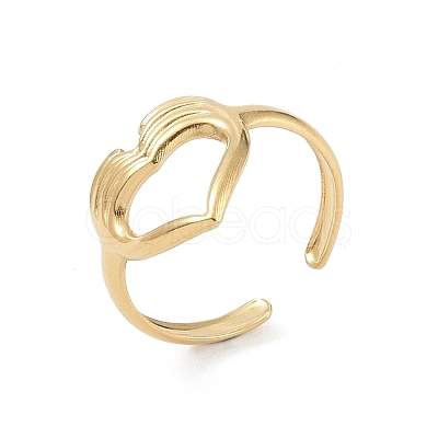 12Pcs Ion Plating(IP) 304 Stainless Steel Heart Open Cuff Rings for Women RJEW-G312-08G-1