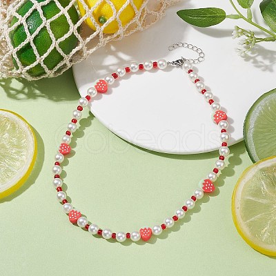 3Pcs 3 Style Fruit Polymer Clay & Glass Seed & Acrylic Pearl Beaded Necklaces Set NJEW-JN04582-1