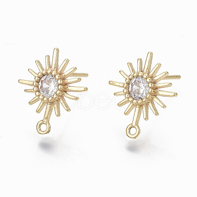 Brass Micro Clear Cubic Zirconia Stud Earring Findings KK-R132-064-NF-1