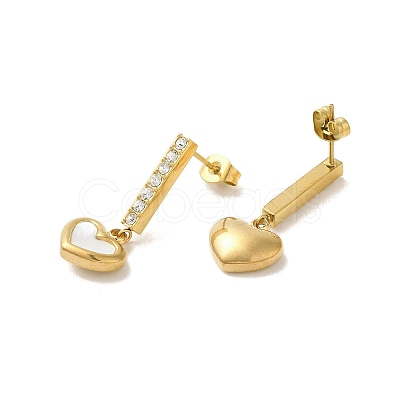 Ion Plating(IP) 304 Stainless Steel Inlay Rhinestone & Natural Shell Beads Stud Earrings for Women EJEW-M024-01B-G-1