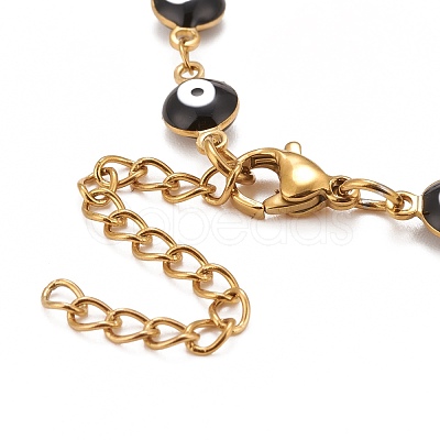 Enamel Oval with Evil Eye Link Chains Bracelet BJEW-P271-04G-03-1