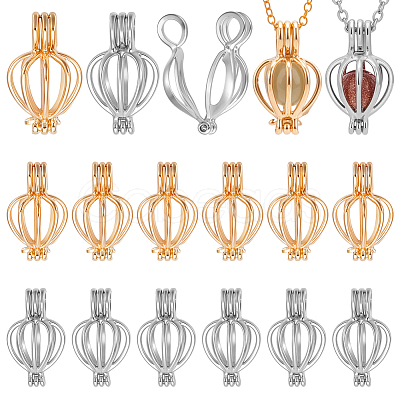 50Pcs 2 Colors Brass & Alloy Bead Cage Pendants FIND-DR0002-24A-1