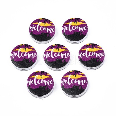 Halloween Printed Natural Wood Beads WOOD-T021-63-1