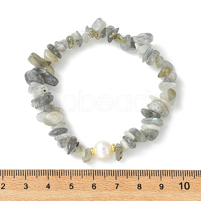 3Pcs 3 Styles Natural Mixed Gemstone Chip & Cultured Freshwater Pearl Beaded Stretch Bracelets Set for Women BJEW-JB13762-09-1