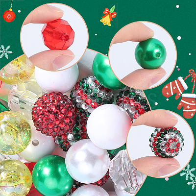 50Pcs 10 Styles Christmas Theme Plastic & Acrylic Round Beads DIY Jewelry Making Finding Kit SACR-SC0001-37-1