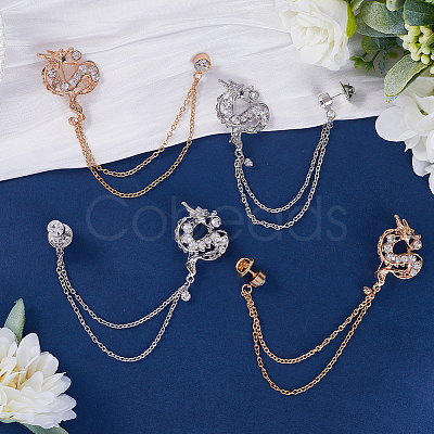 Gorgecraft 4Pcs 2 Colors Dragon Rhinestone Hanging Chain Brooches FIND-GF0005-39-1