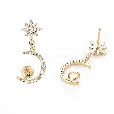 Brass Micro Pave Clear Cubic Zirconia Stud Earring Findings KK-S364-143-1