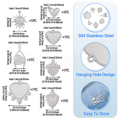 7Pcs 7 Styles 304 Stainless Steel Pendant Cabochon Settings STAS-TA0005-83-1