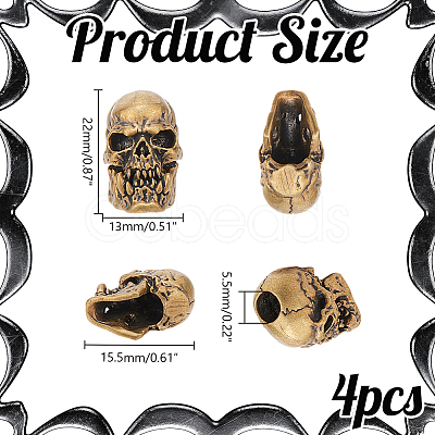 4Pcs Brass Skull European Beads KK-HY0001-94A-1