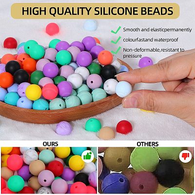 80Pcs Round Silicone Focal Beads SIL-SZ0001-24-39-1