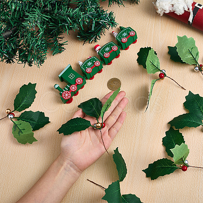 45Pcs Foam & Cloth Artificial Holly Leaves AJEW-SC0031-52A-1