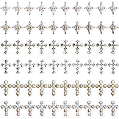 60Pcs 6 Styles Alloy Rhinestone Cabochons MRMJ-FH0001-53-1
