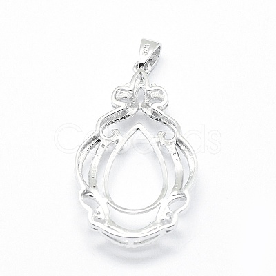Anti-Tarnish Rhodium Plated 925 Sterling Silver Pendant Cabochon Open Back Settings STER-P044-02P-1