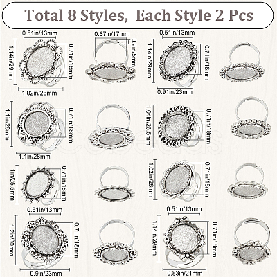 16Pcs 8 Style Adjustable Alloy Finger Rings Components FIND-SC0008-66-1