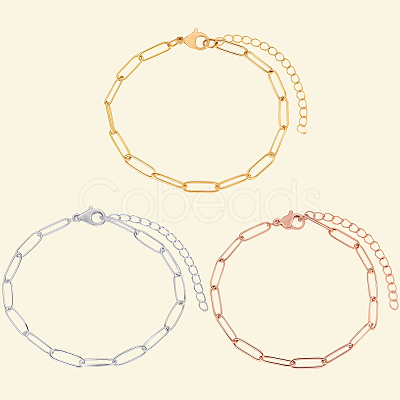 15Pcs 3 Colors 304 Stainless Steel Paperclip Chain Bracelets BJEW-BBC0001-20-1