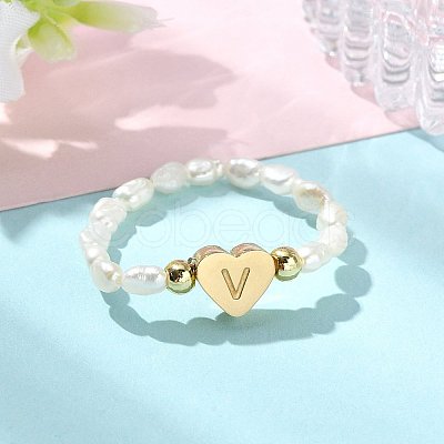 Natural Freshwater Pearl & 304 Stainless Steel Bead Finger Rings RJEW-FS00001-22-1