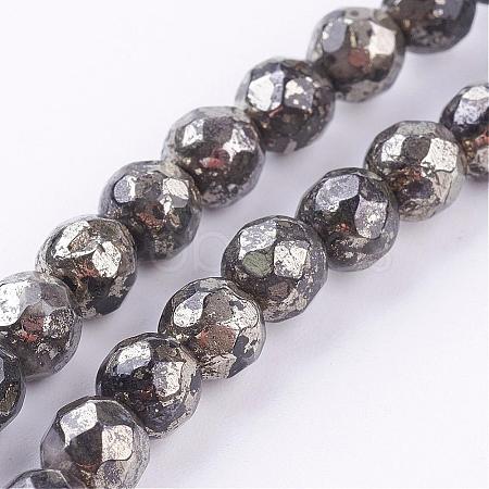 Natural Pyrite Beads Strands G-P303-02-6mm-8-1