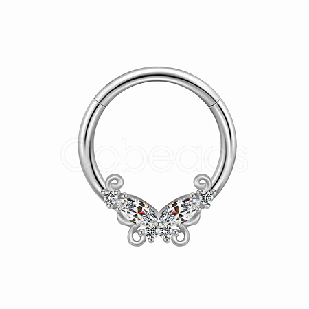 304 and 316 Surgical Stainless Steel Cubic Zirconia Butterfly Nipple Rings WGE628F-07-1