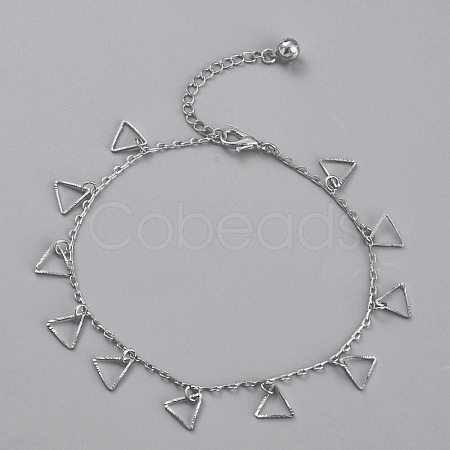 Brass Textured Triangle Charm Anklets X-AJEW-B005-23P-1