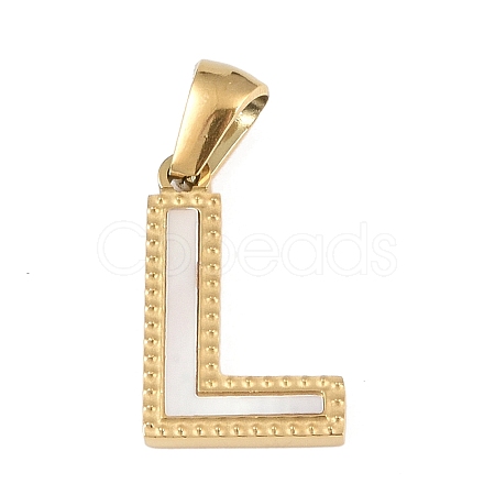 Natural White Shell Alphabet Pendants STAS-M338-02G-L-1