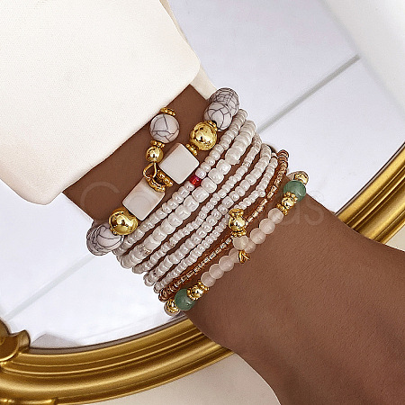 8Pcs 8 Styles Glass Seeded Beaded Stretch Bracelet Set WG2CB6D-02-1