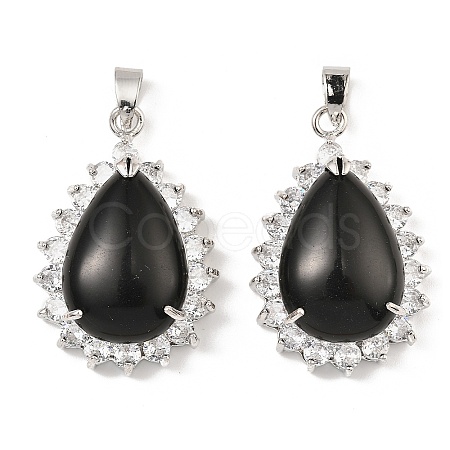 Natural Obsidian & Rhinestone Pendants G-K338-31P-10-1