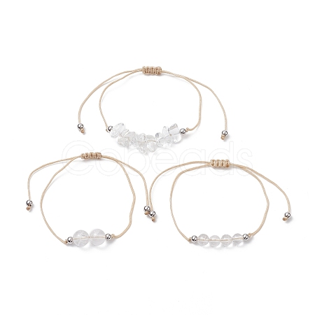 3Pcs 3 Style Natural Quartz Crystal Braided Bead Bracelets Set BJEW-JB09334-09-1